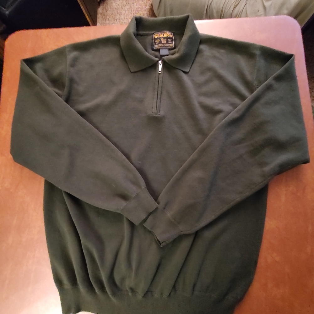 Woolrich Quarter zip pullover sweater. Dark olive green. Size XL.